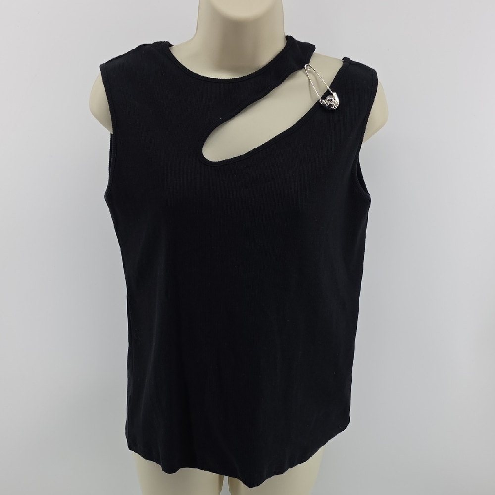 Philipp Plein Black Tank Top with Skull Pin Accent